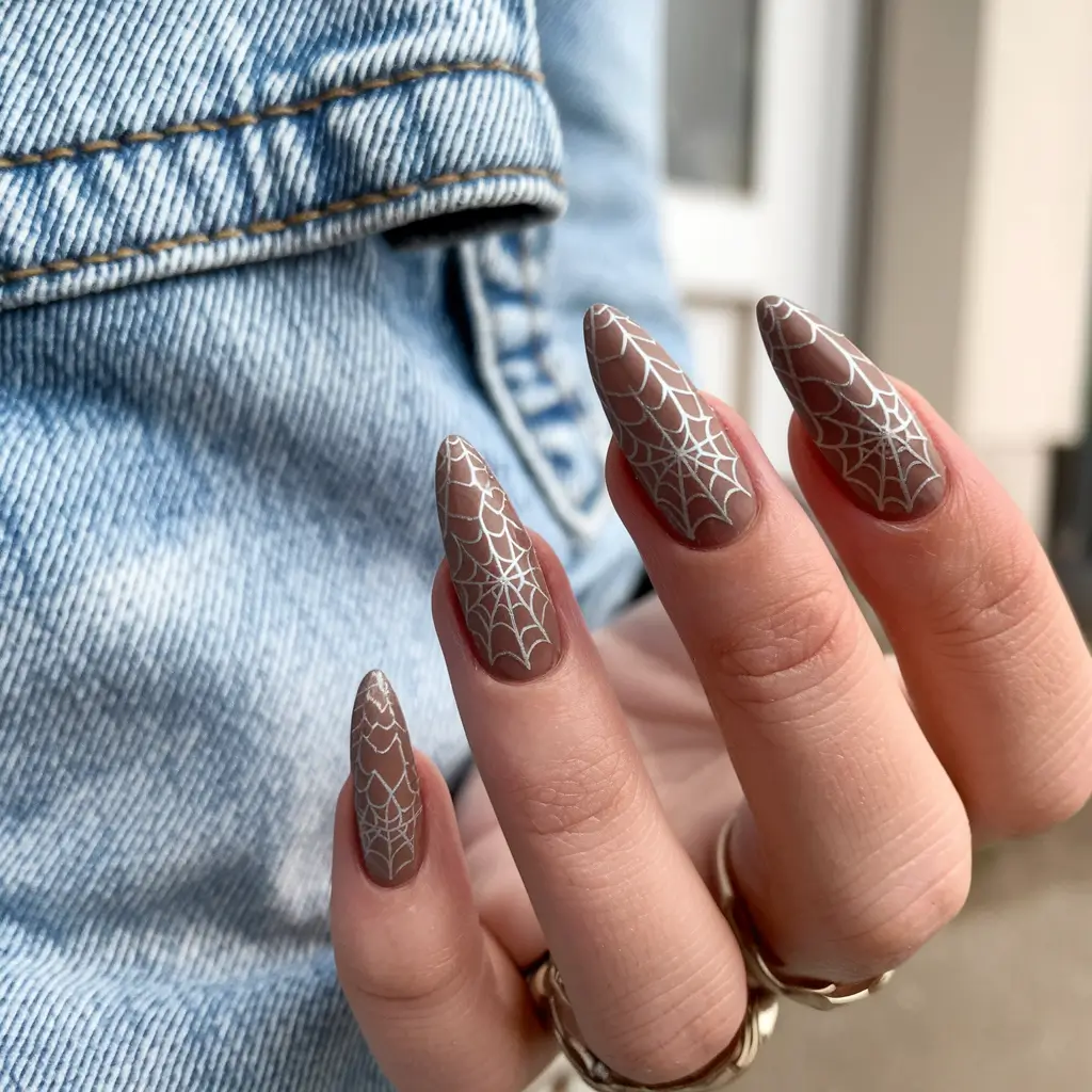 almond nails summer+Earthy Cobweb Texture in Warm Neutral