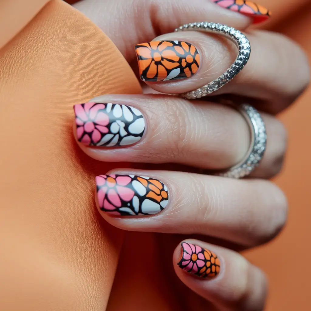 basic summer nails ideas 2025 Gold-Wave Drama on Black Acrylic