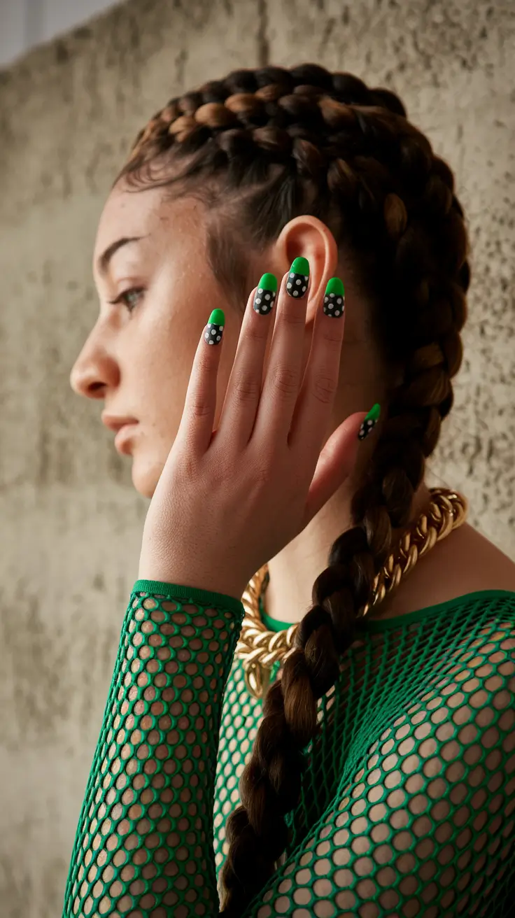basic summer nails ideas 2025 Neon Green and Retro Dots That Just Work