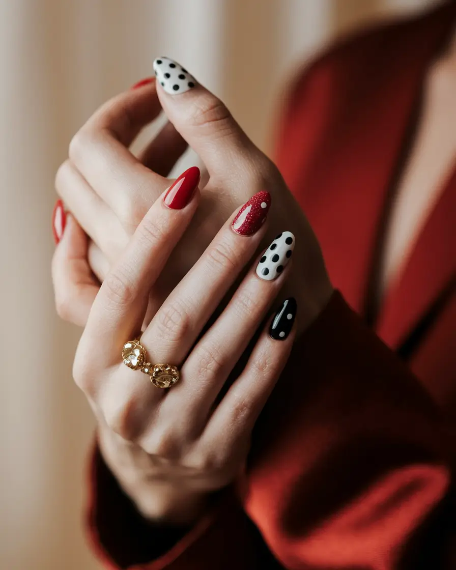 basic summer nails ideas Retro Red with a Playful Polka Twist