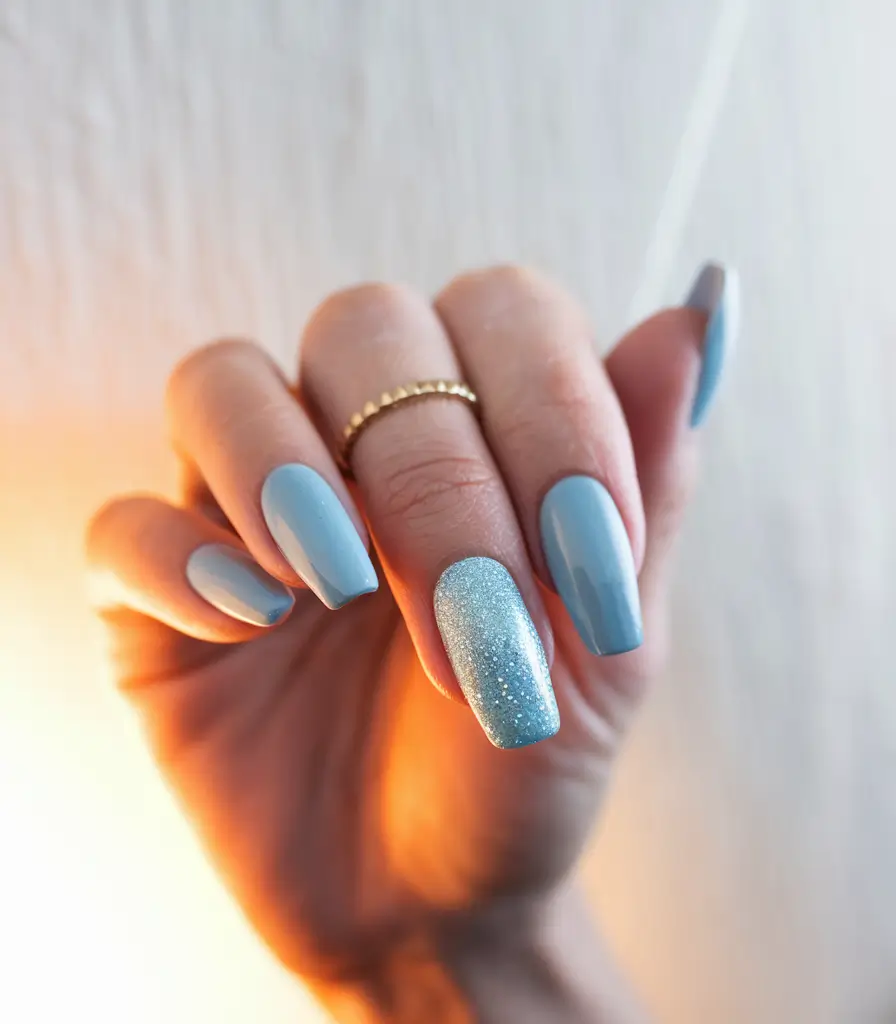 basic summer nails ideas Chilled Ocean-Blue Gloss with a Hint of Frost