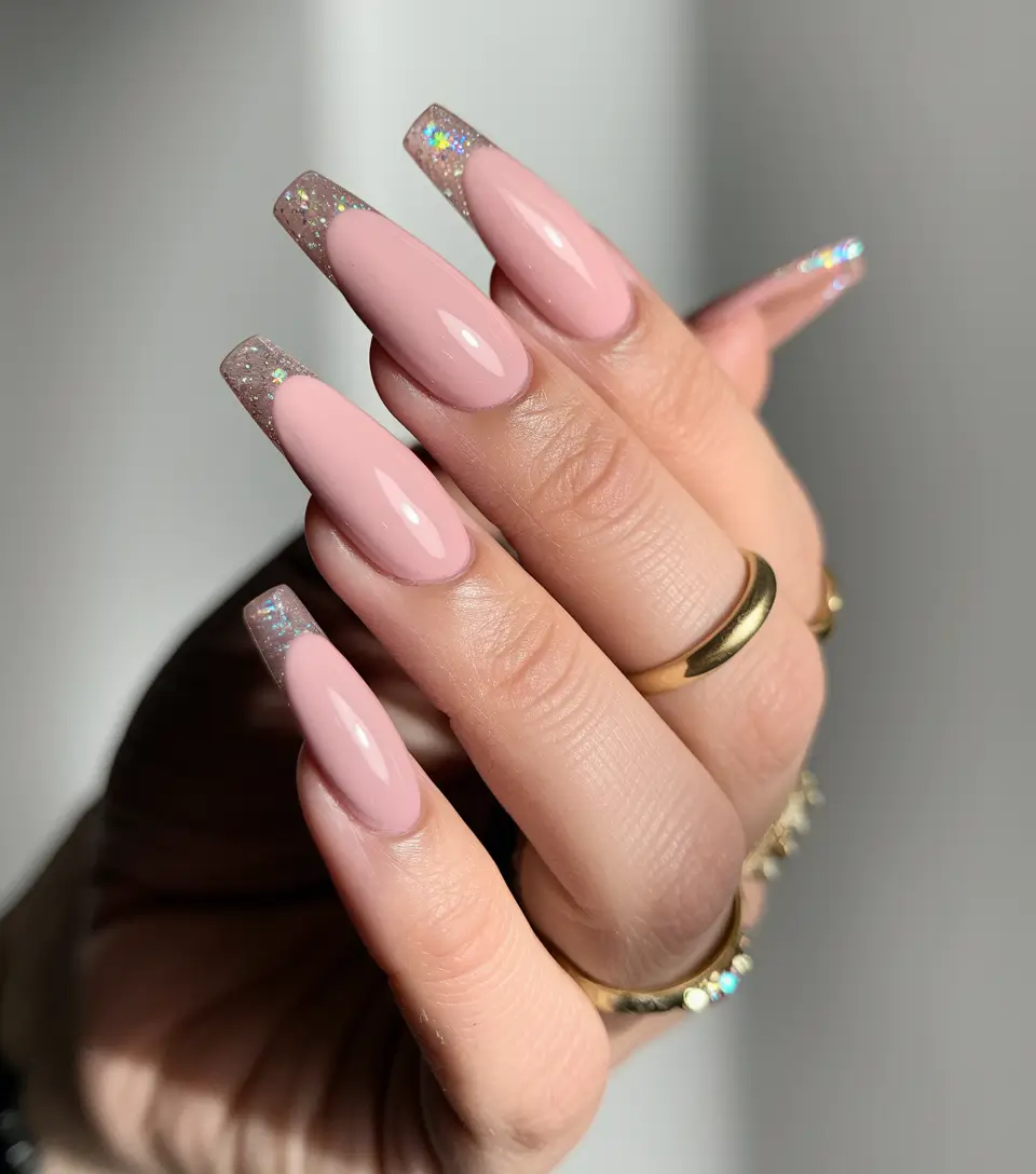 basic summer nails ideas Blush Pink Sculpted Tips with a Touch of Sparkle