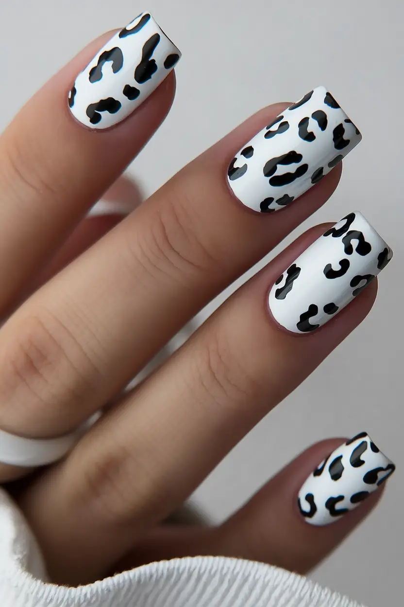 basic summer nails ideas Monochrome Leopard Chic in Matte White