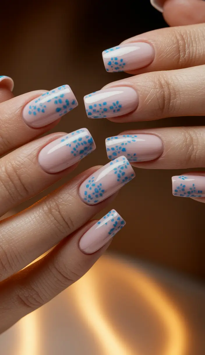 cute beach nails simple summer Blue Petal Tips