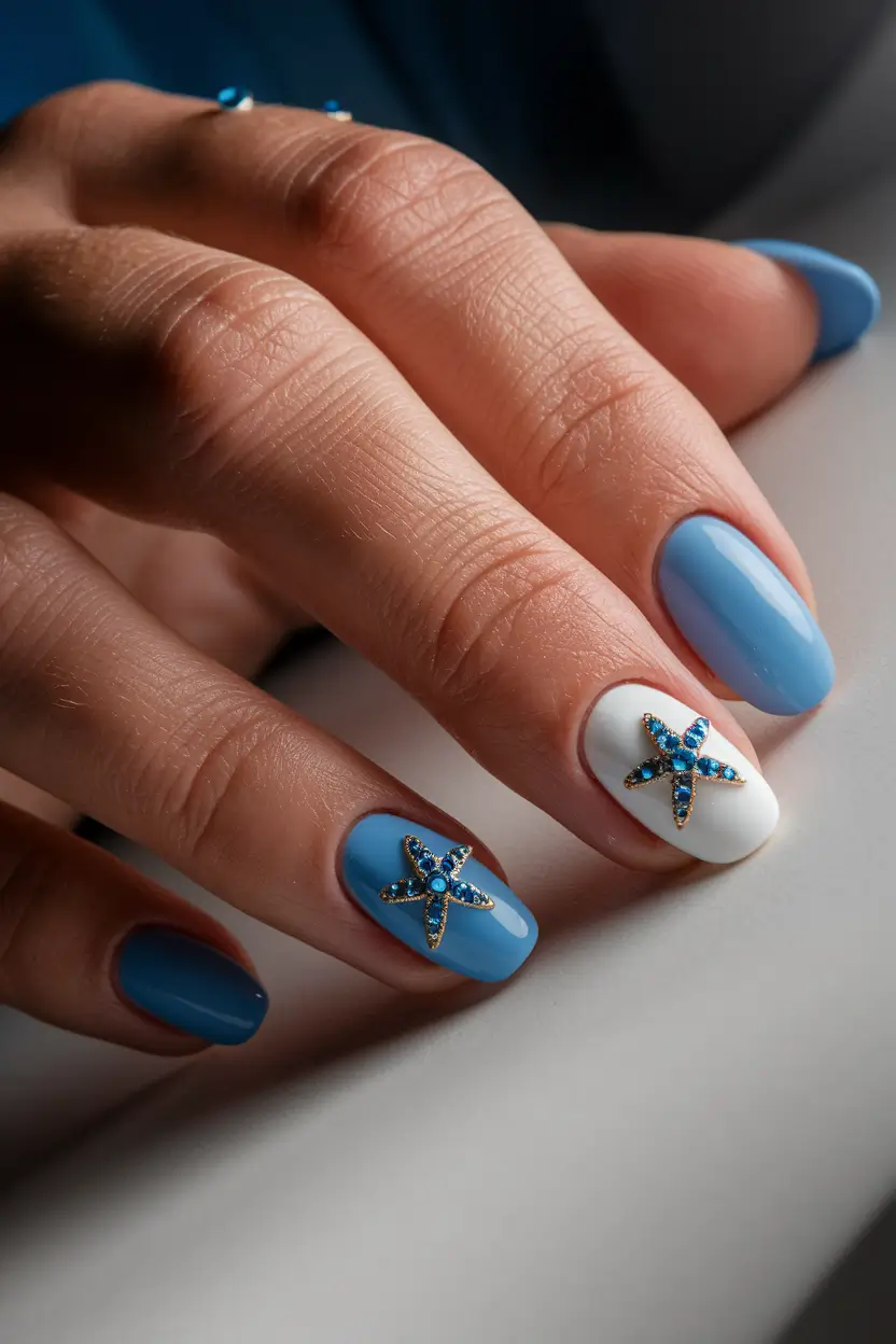 beach nails summer blue Sapphire Starfish Spark