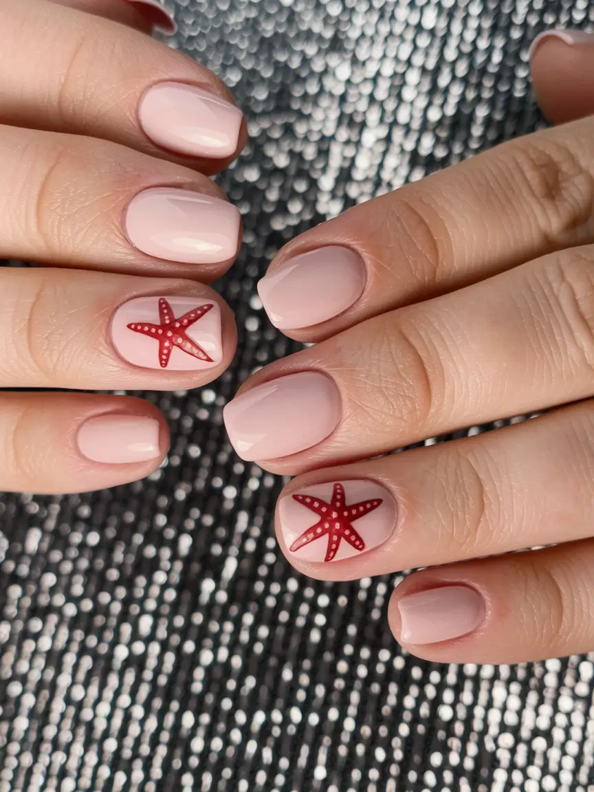 beach nails summer short starfish design