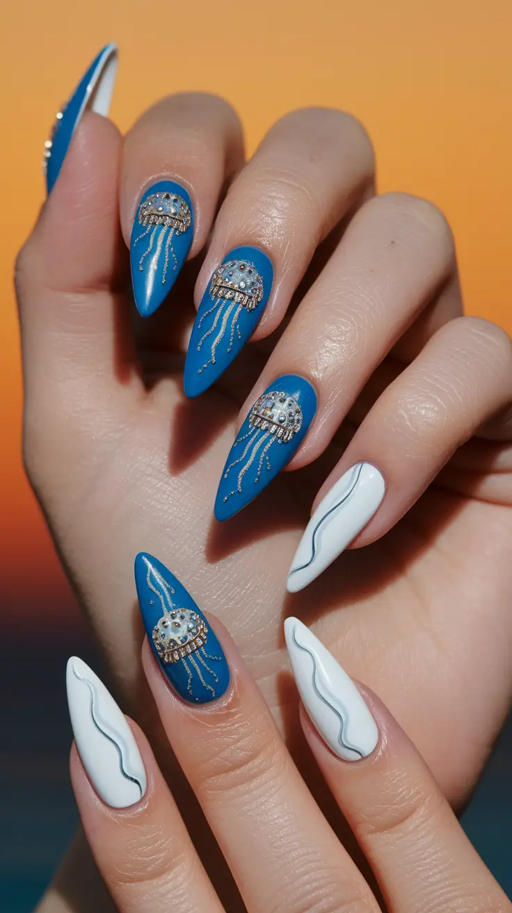 bright nails for summer the beach jellyfish