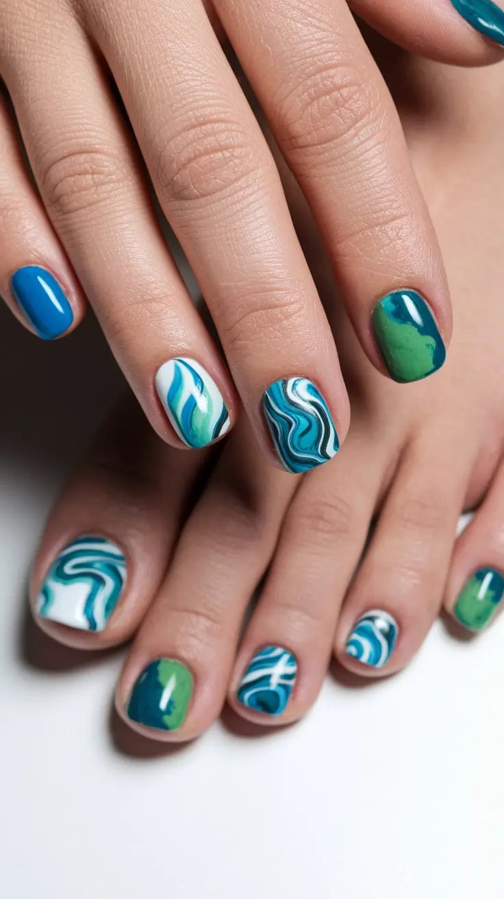 beach toe nails ideas Marbled Lagoon Layers
