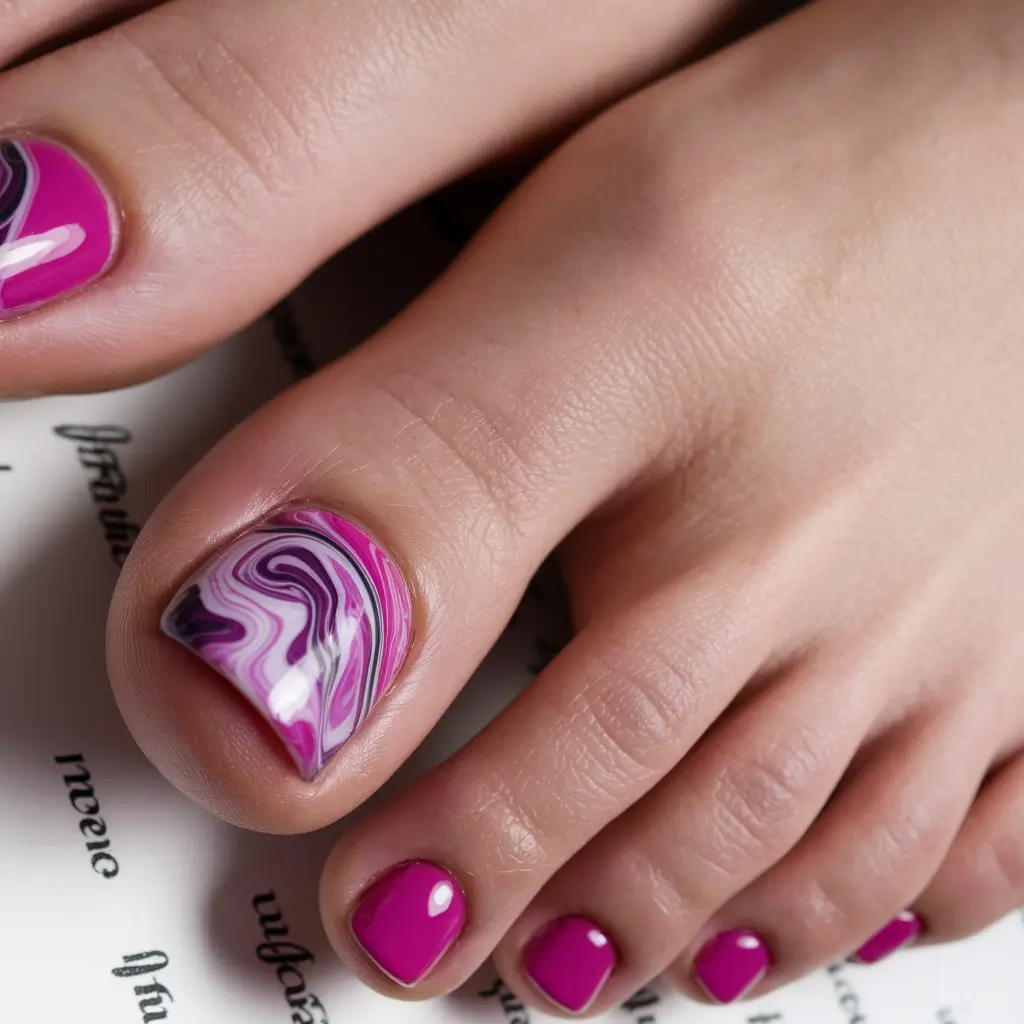 beach toe nails pink Raspberry Swirl on Glossy Pink