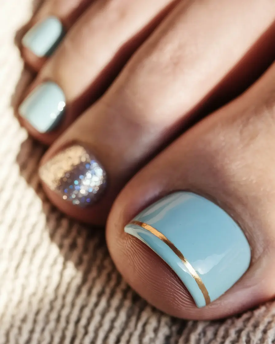 beach toe nails ideas Mint Coast with Gold Touch