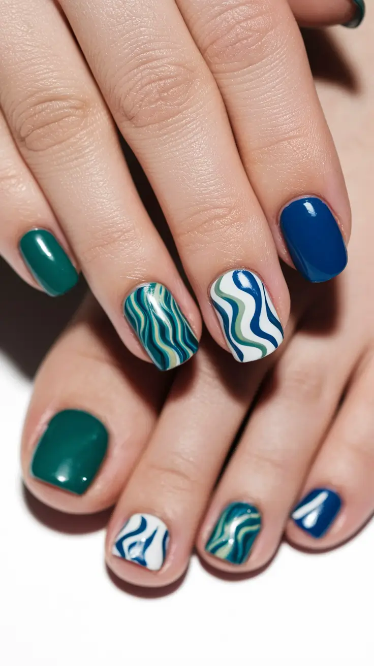 beach toe nails ideas Coastal Wave Swirls