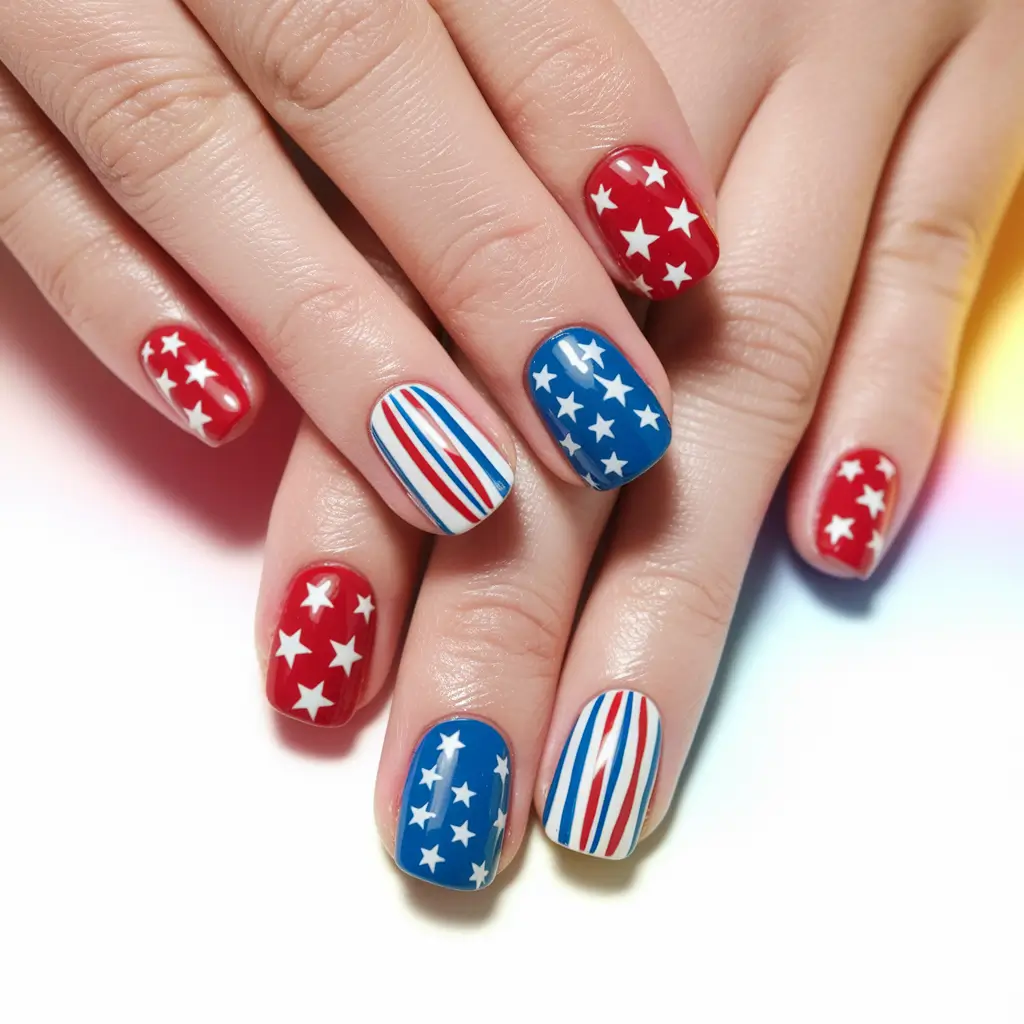 best nail colors for july Striped Stars and Summer Sass
