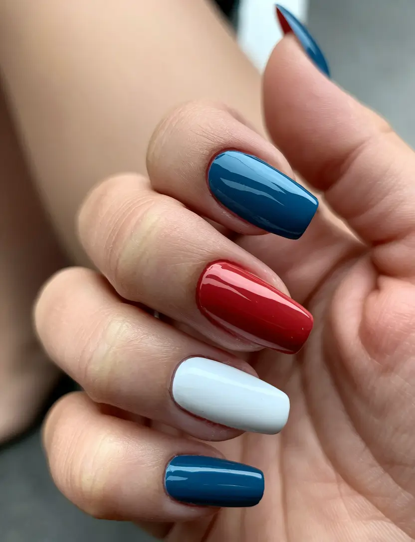 july nail polish colors Minimalist Red, White, and Blue