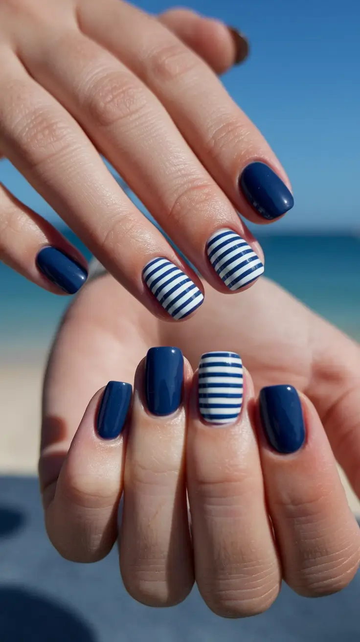 best nail colors for july Nautical Stripes by the Sea