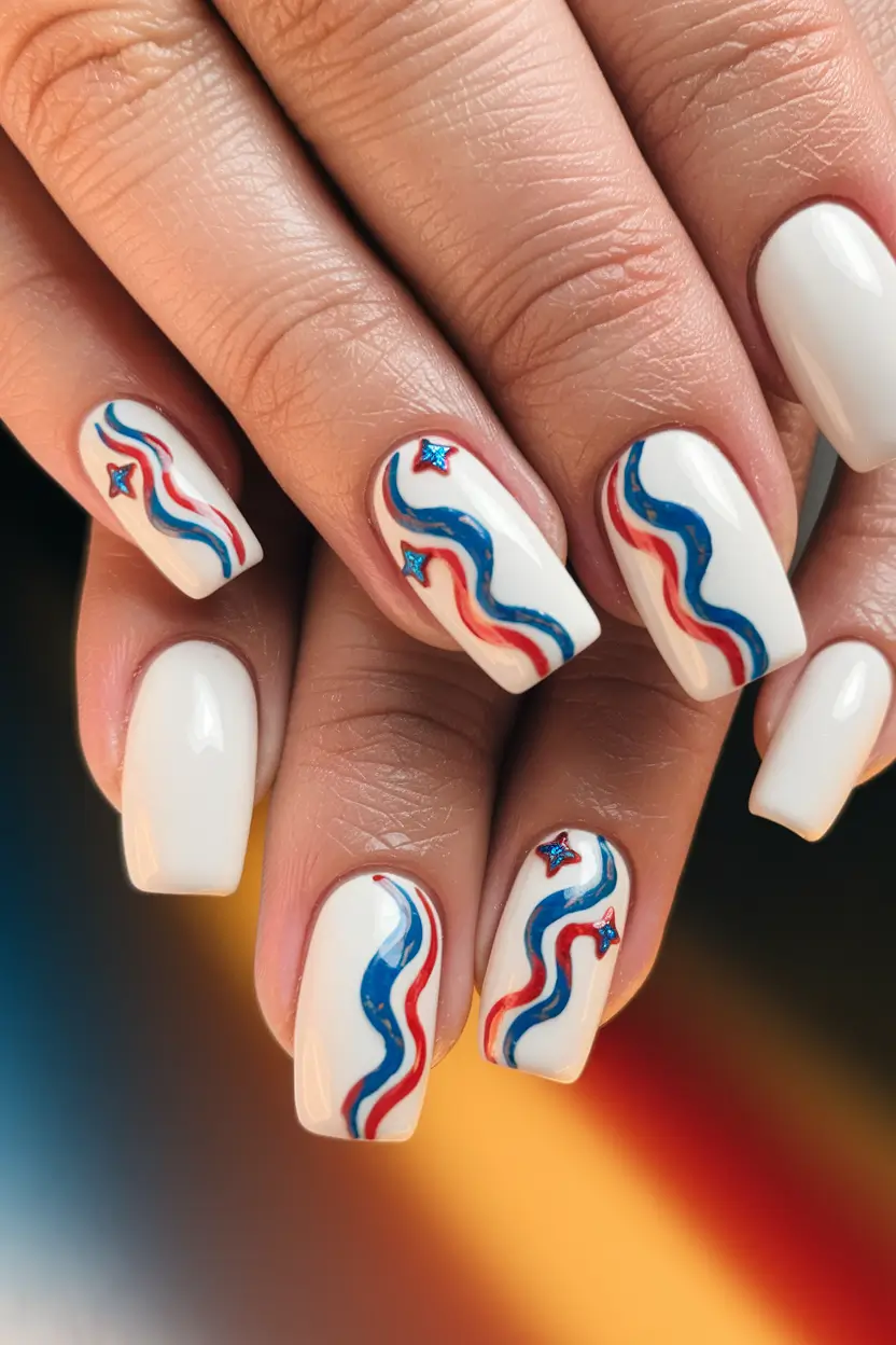 july nail polish colors Streamlined Waves with Sparkling Accents