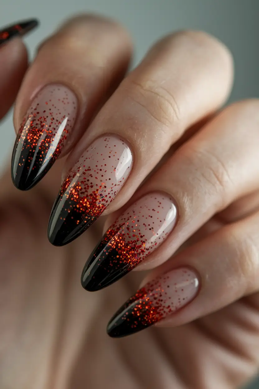 best nail colors for july Black Fire Sparks with a Hint of Red