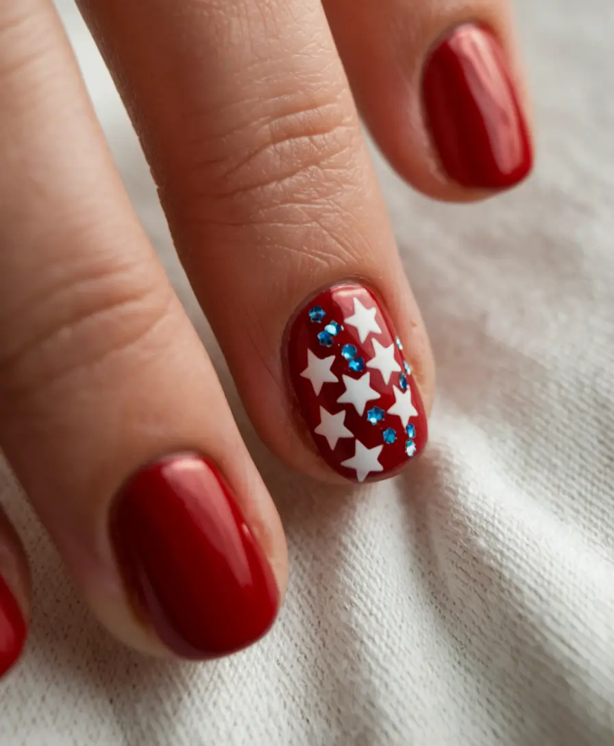 best nail colors for july Crimson & Sparkle Fusion