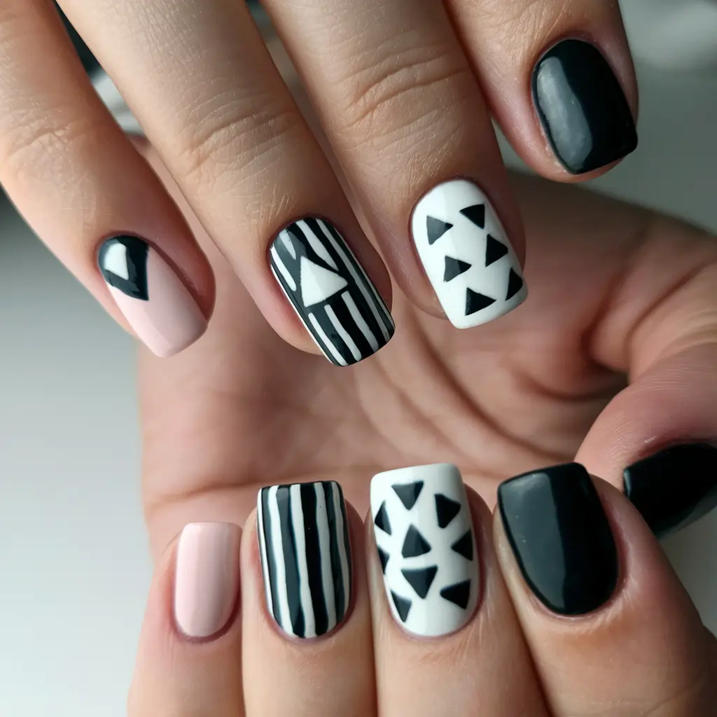 black summer nails Bold Geometry with an Urban Edge