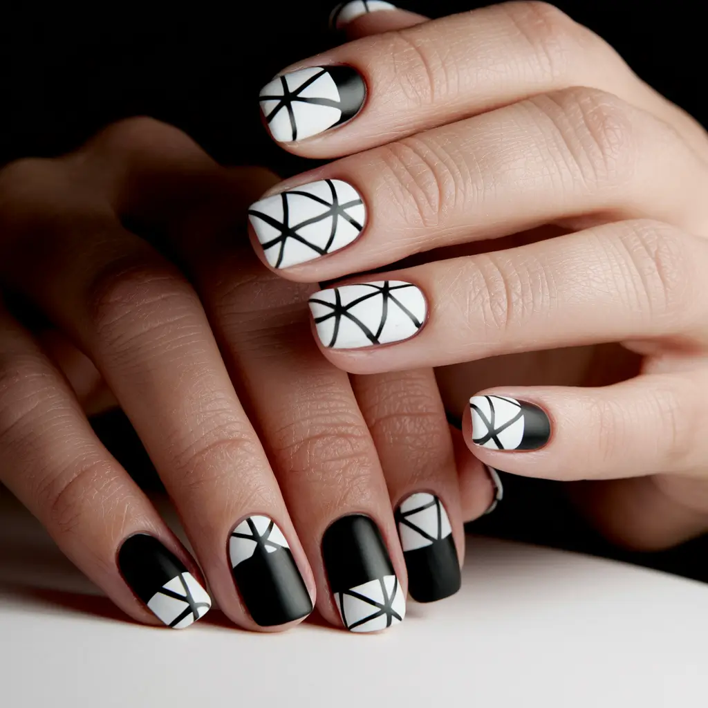 black summer nails Criss-Crossed in Black & White