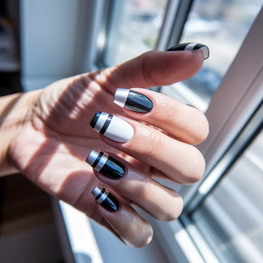black summer nails square Chic Contrast in Bold Blocks