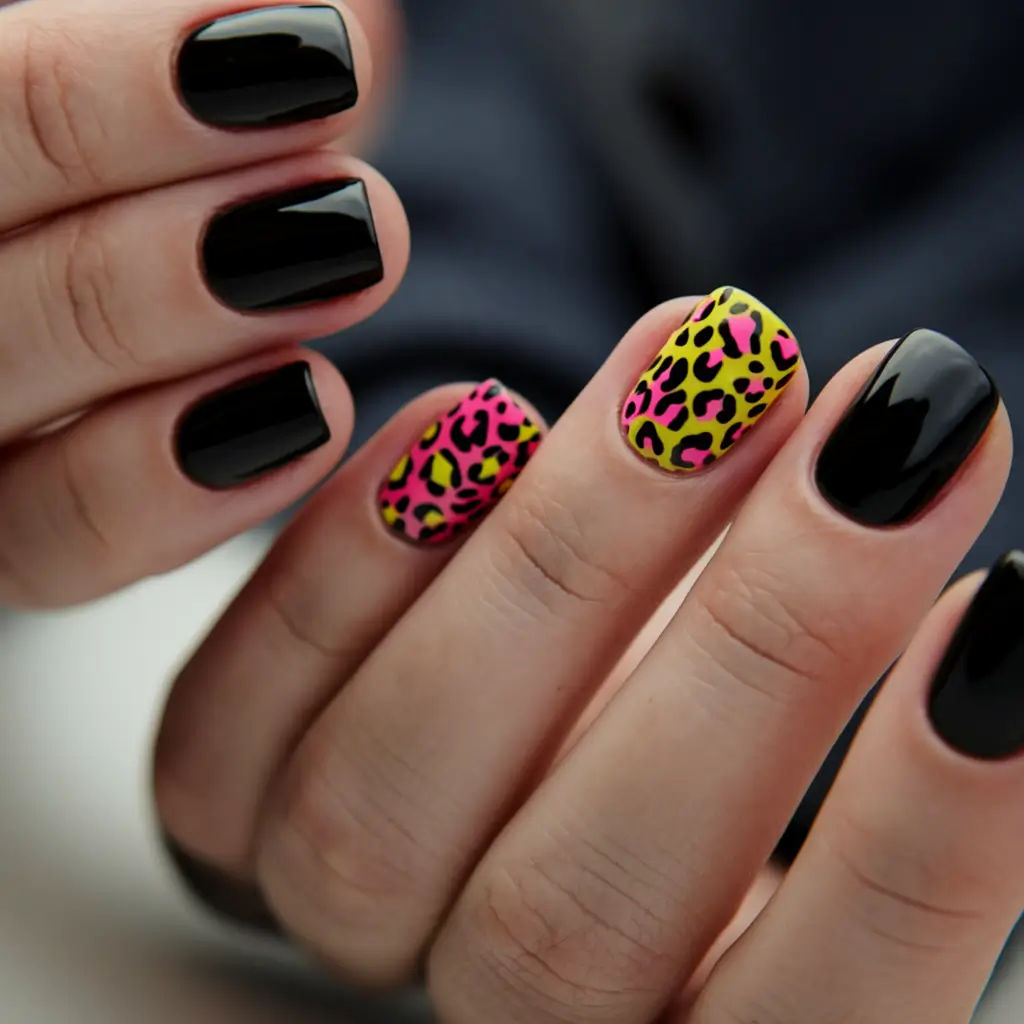black summer nails ideas Leopard Love Meets Jet Black