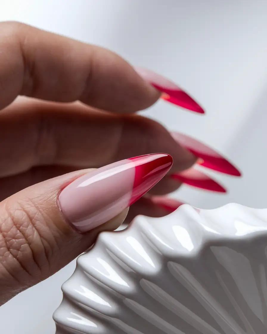 Bold Red Nails for 2025 Summer Glossy Red-Tipped Almond Elegance