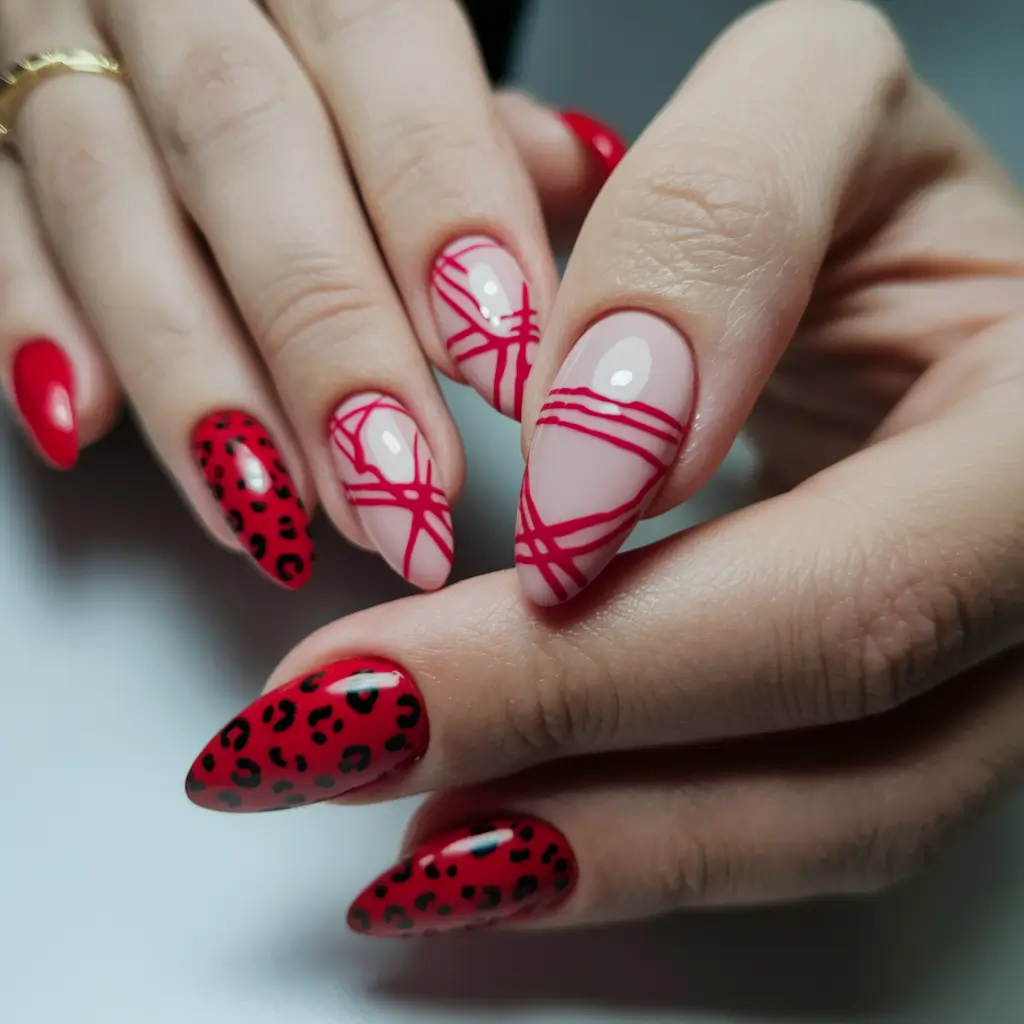 Bold Red Nails for 2025 Summer Crisscrossed Ribbons & Wild Red Accents