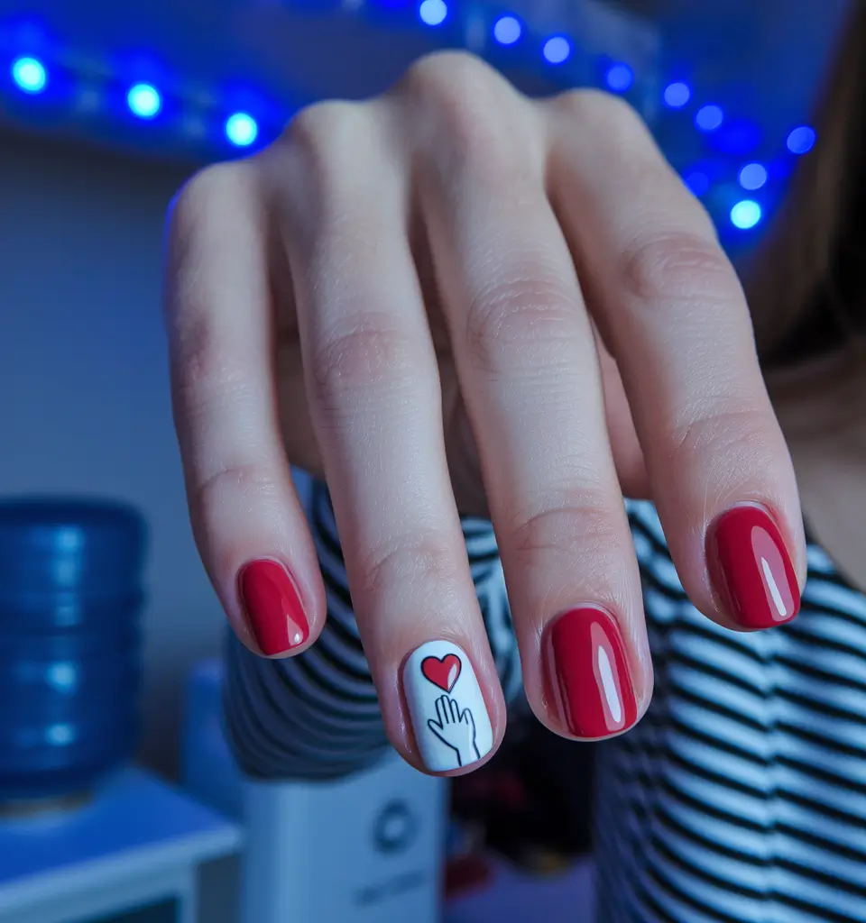 Bold Red Nails for 2025 Summer Hand & Heart Symbolism with Bold Red Base
