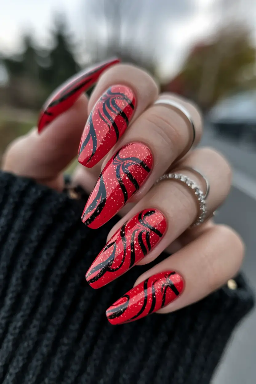 red nails summer Cherry Blossom Red with a Petal Twist