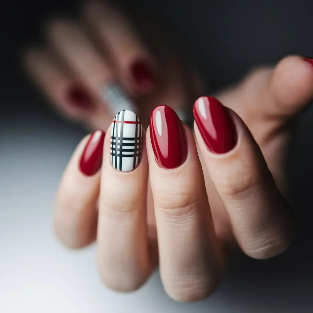 red nails summer design Elegant Red and Plaid for City Chic