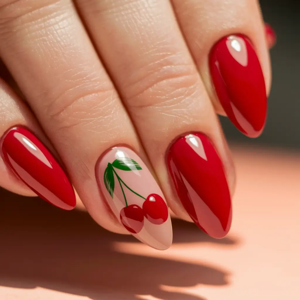 red nails summer Swirling Red Meets Retro Pop