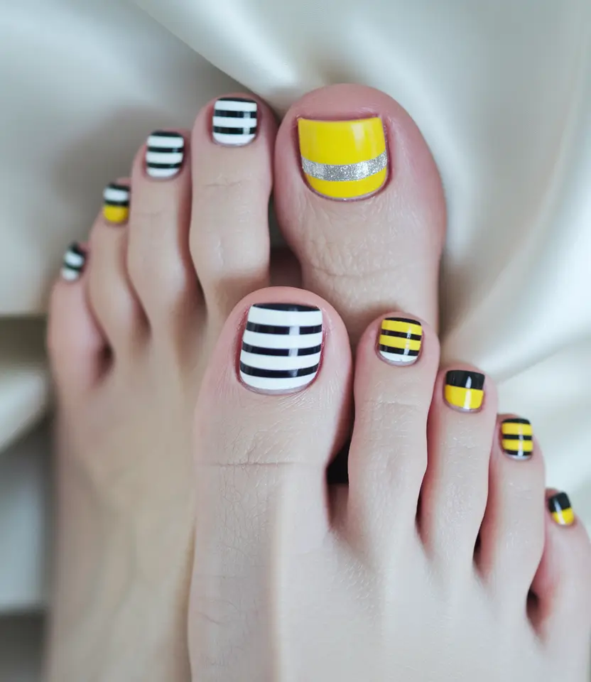 summer bright toe nails colors Bold Red Base with Abstract Black Botanicals