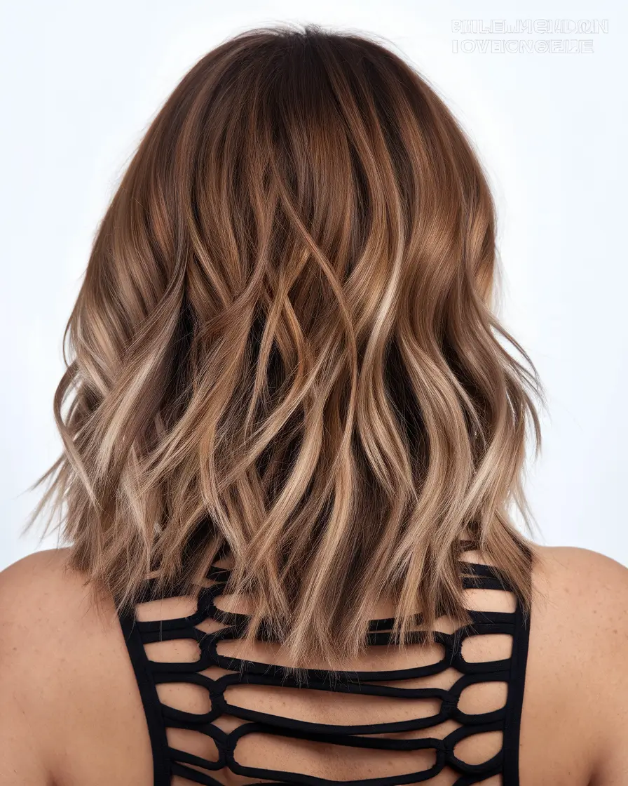 brunette highlights summer sun kissed Soft Brunette Blend with Creamy Caramel Accents