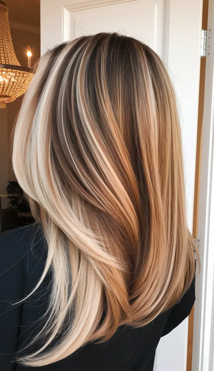 light brunette with sun kissed highlights Golden Layered Lengths with Smooth Radiance