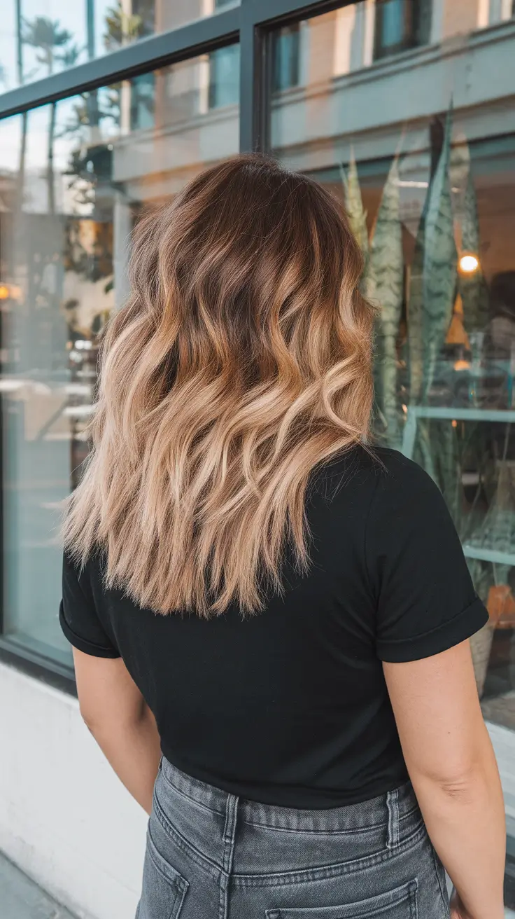 brunette hair with highlights summer sun kissed Textured Contrast Waves with a Summer Glow