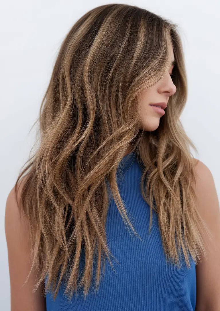 brunette highlights summer sun kissed Soft Texture Meets Natural Warmth