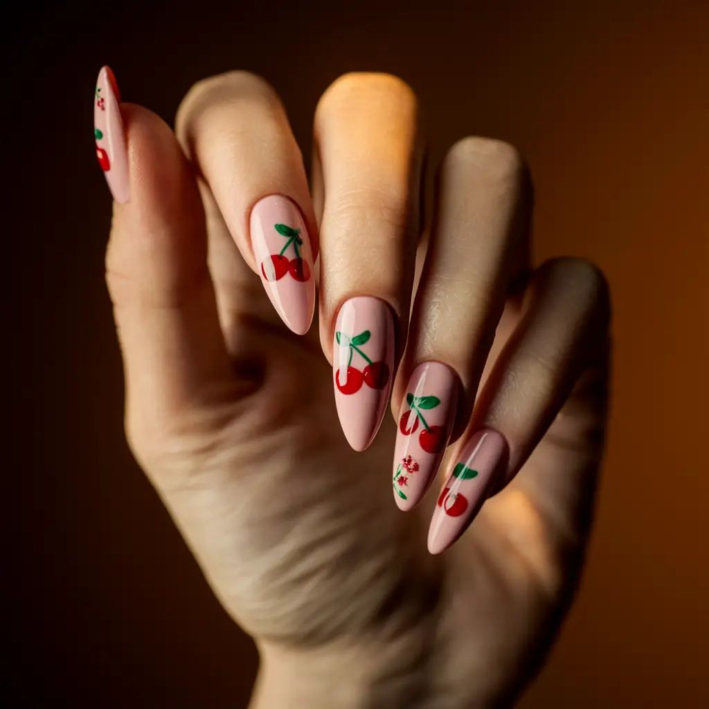 cherry nail inspo that pops in 2025 High Gloss Cherries with an Editorial Finish
