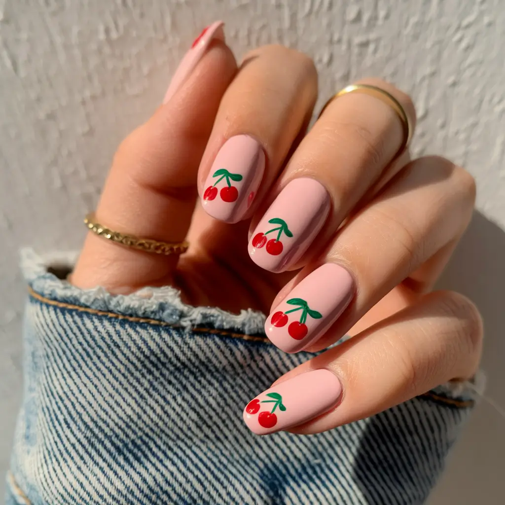 cherry nail inspo that pops in 2025 Sun-Kissed Simplicity with Cherry Accents