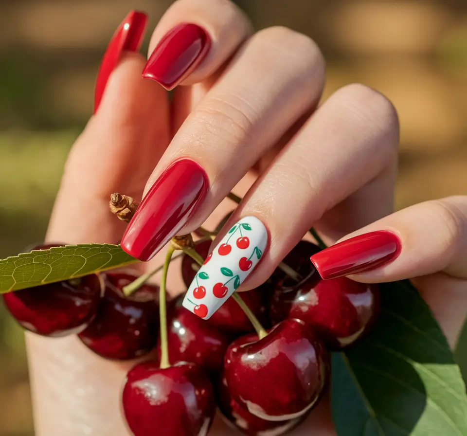 cherry nail inspo that pops in 2025 Glossy Cherry Red with a Fresh Pop