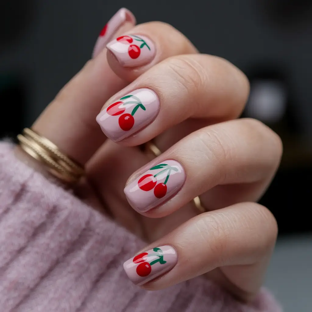cherry nail inspo short Chic and Cheery Shorties
