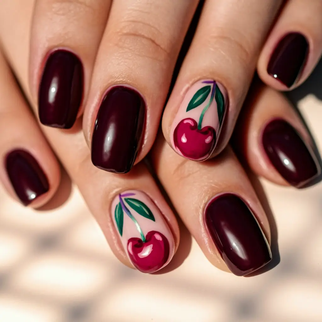 cherry nail inspo that pops in 2025 Dark Cherry Drama in Deep Red