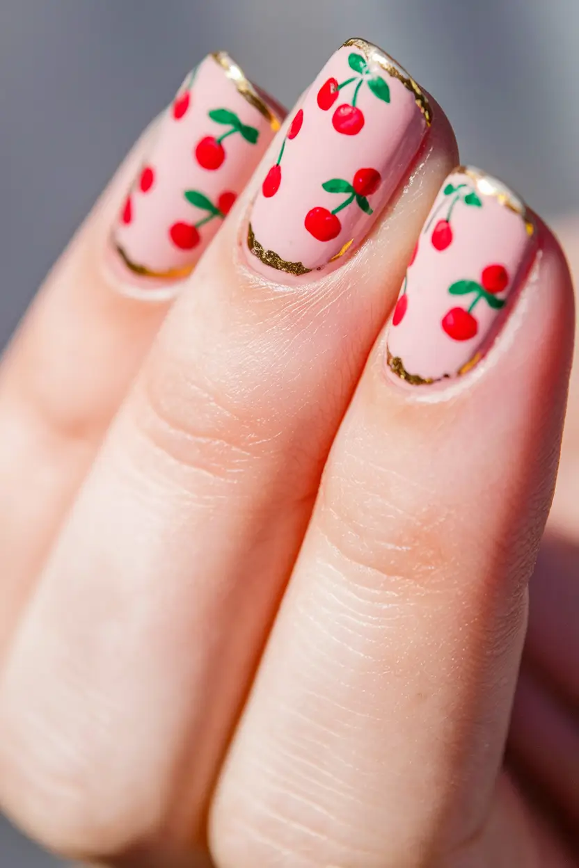 cherry nail inspo cute Cherry Sprinkle with a Golden Glint