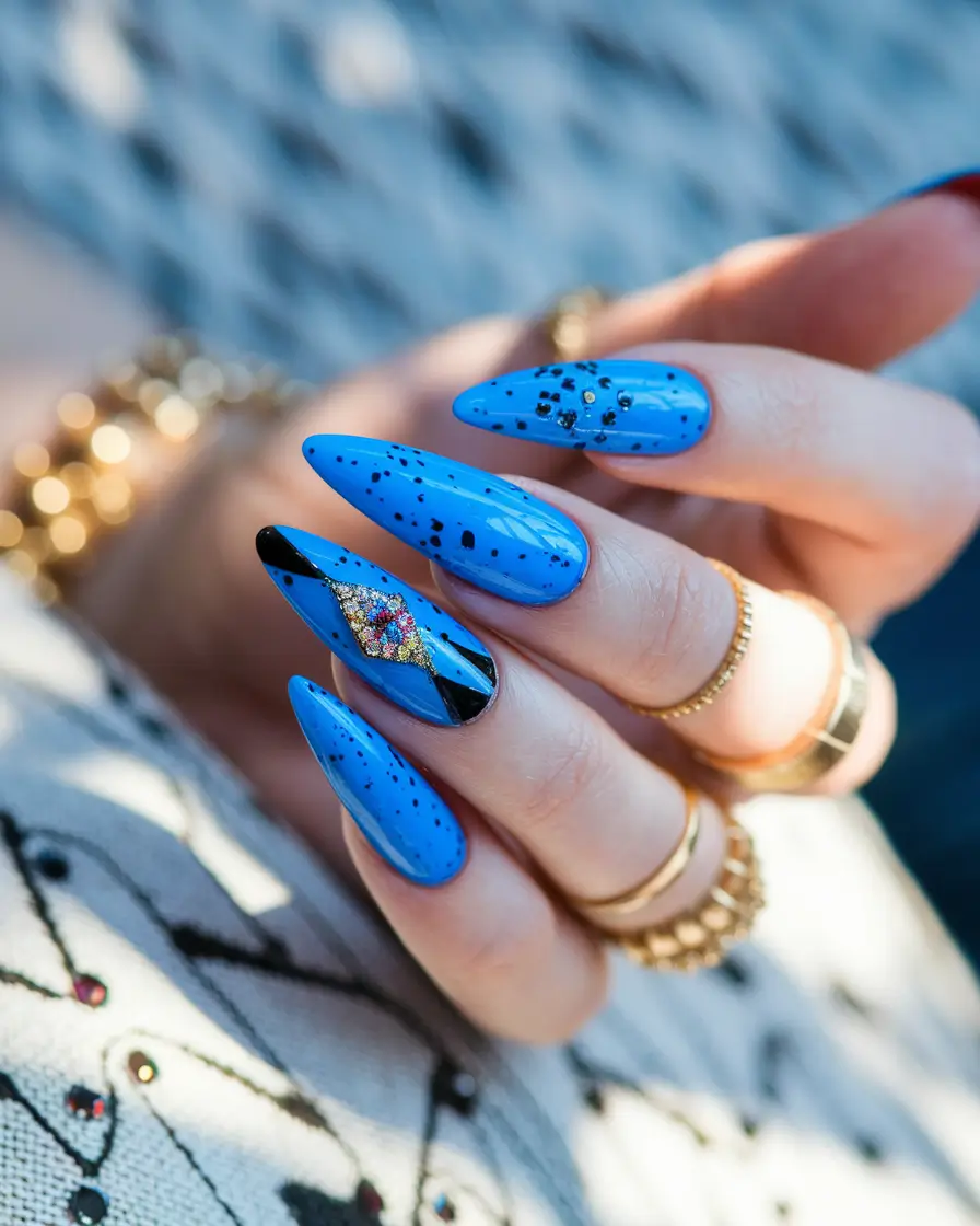 blue nails summer Galactic Speckle with Statement Detail