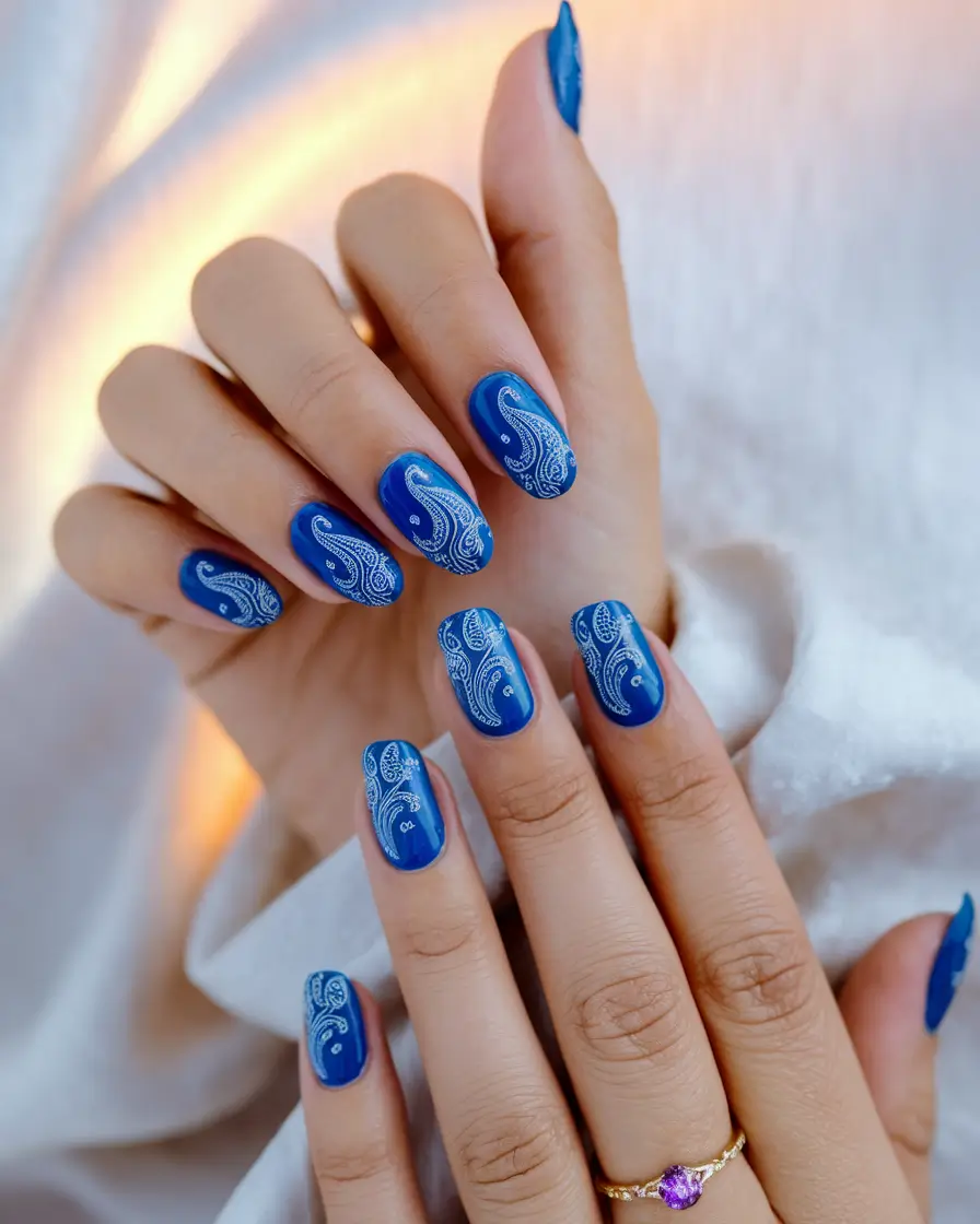 blue nails summer design Soft Gradient from White to Ocean Haze