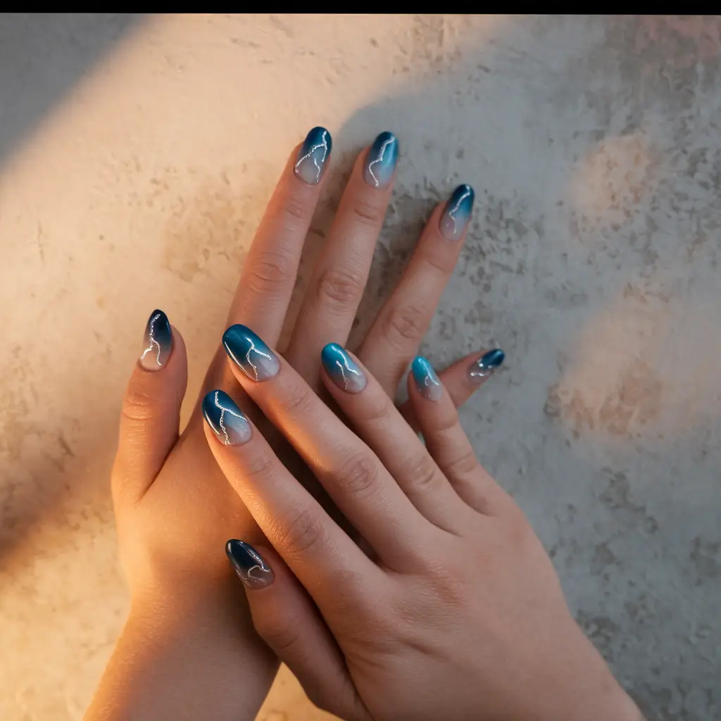 blue nails summer french Classic French with Soft Blue Tips