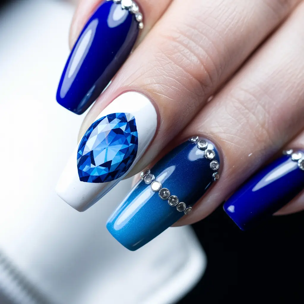 blue nails summer ideas Royal Sapphire Stones & Ombre Luxe