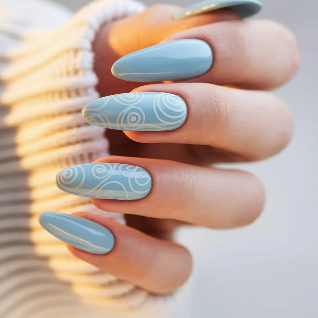 blue nails summer simple Pastel Sky Swirl Art