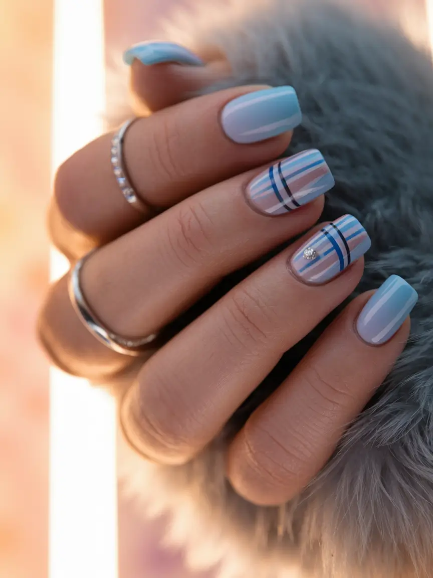 blue nails summer flower Baby Blue Simplicity with White Florals
