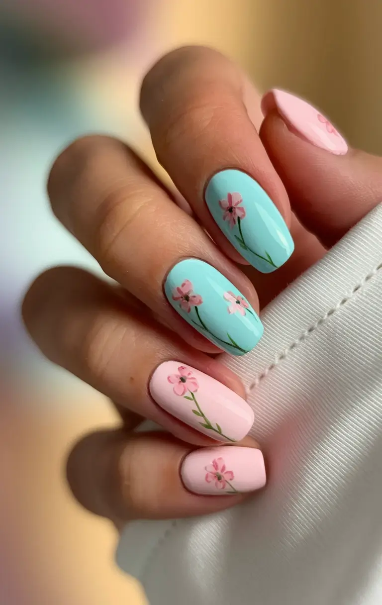 blue nails summer almond Sky Blue Almonds with White Fringe Tips