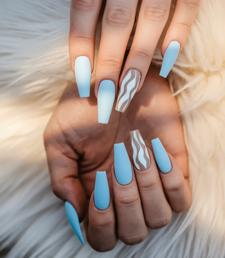 blue nails summer french Pastel Blue French with Gold Chain Accent